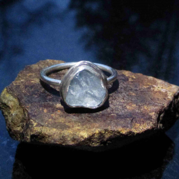 Raw Aquamarine Ring Sterling Silver Size 6.5 Handmade March Birthstone Rings for