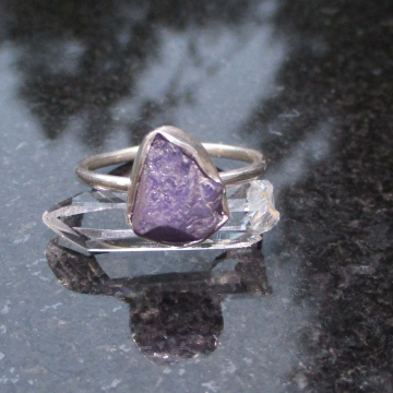 Raw Tanzanite Ring in US Size 7 Set in 925 Sterling Silver, Natural Purple Cryst