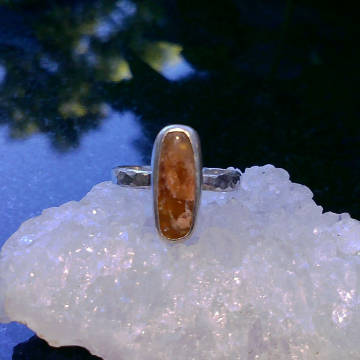 Handmade Garden Quartz Ring Sterling Silver Textured Band Orange Inclusions
