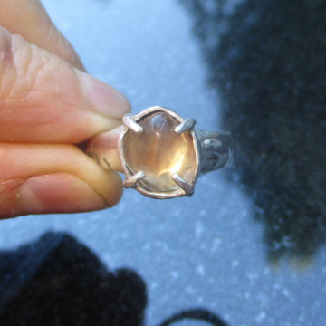 Oregon Sunstone Ring Size 7 Set in 925 Sterling Silver Molten Silver Handmade Statement Rings Oregon Sunstone Ring Size 7 Set in 925 Sterling Silver Molten Silver Handmade St