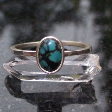 Turquoise Sterling Silver Stacking Ring in Size 8 December Birthstone Handmade G