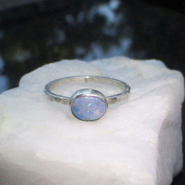 Opal Stacking Ring  925 Sterling Silver Natural Australian Opal Doublet Handmade