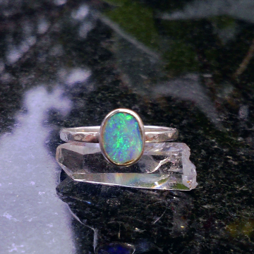 Handmade Opal Ring Sterling Silver Size 7 Australian Opal Doublet Rings for Wome