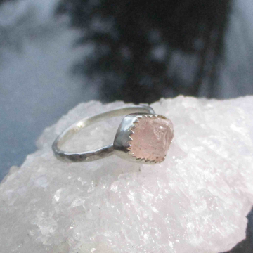 Pink Morganite Silver Ring Size 6 Sterling Silver Pink Crystal Stacking Ring Handmade Pink Morganite Silver Ring Size 6 Sterling Silver Pink Crystal Stacking Ring Han
