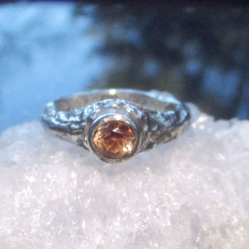 Handmade Oregon Sunstone Ring 925 Sterling Silver Molten Silver Textured Band