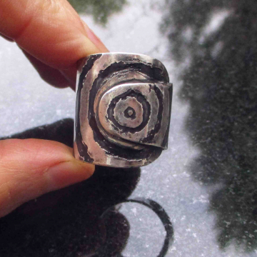 Spiral Statement Ring 925 Sterling Silver Handmade with Wide Textured Band Spiral Statement Ring 925 Sterling Silver Handmade with Wide Textured Band