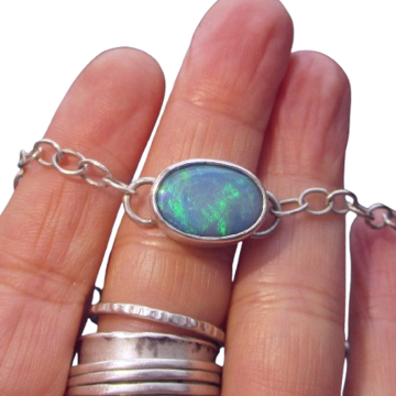 Handmade Opal Bracelet 925 Sterling Silver Australian Opal Jewelry for Women