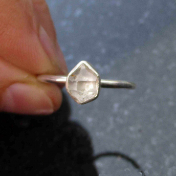Handmade Herkimer Diamond Ring Size 7.5 Set in 925 Sterling Silver Natural Herki