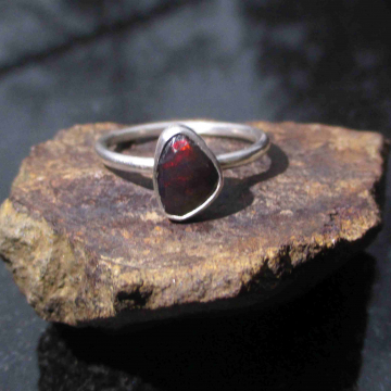 Black Fire Opal Silver Ring in Size 6 Natural Ethiopian Welo Opal Freeform Shape