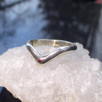 Handmade Pink Sapphire Silver Ring 925 Sterling Silver Chevron Rings for Women