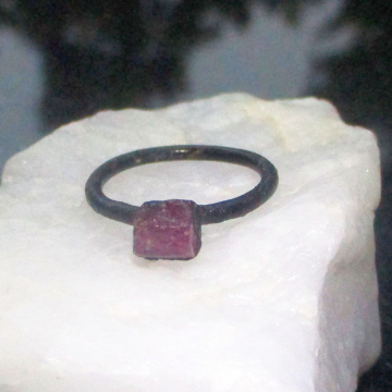 One Handmade Raw Ruby Crystal Copper Electroformed Ring * Size 6 Ring with a 6 m