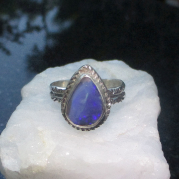 Blue Boulder Opal Ring Sterling Silver with Natural Australian Opal Size 7.5 Handmade Blue Boulder Opal Ring Sterling Silver with Natural Australian Opal Size 7.5 Han