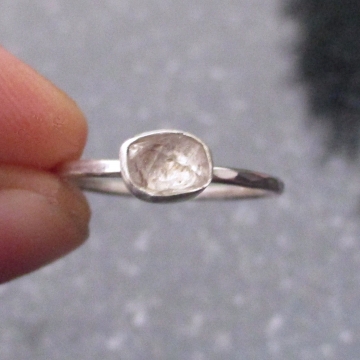 Handmade Quartz Stacking Ring in Sterling Silver Size 7 Fluorescent Crystal Ring