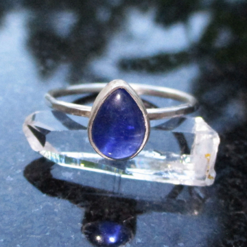 Handmade Kyanite Silver Stacking Ring Size 7 Set in  925 Sterling Silver Natural