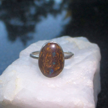 Boulder Opal Ring Sterling Silver Size 7 Handmade with Natural Australian Opal i