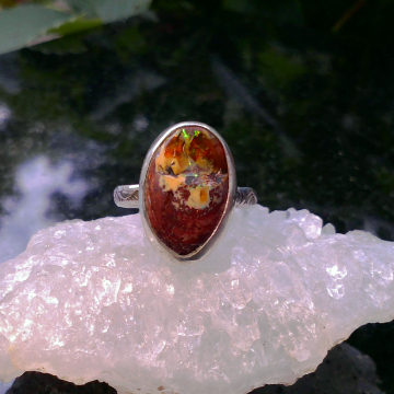 Handmade Cantera Opal Ring: Oval Mexican Opal, Sterling Silver, Size 6.5