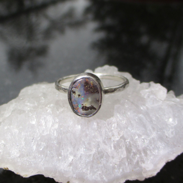 Boulder Opal Ring Handmade with Australian Opal set in Sterling Silver Size 6 St