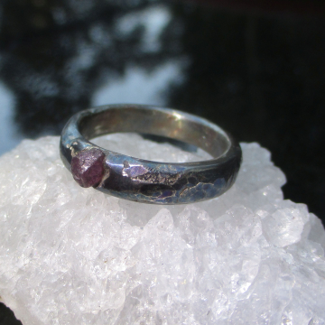 Handmade Ruby Crystal Ring Cast in 925 Sterling Silver Size 8 1/4 Ring with Textured Oxidized Finish Handmade Ruby Crystal Ring Cast in 925 Sterling Silver Size 8 1/4 Ring with Text