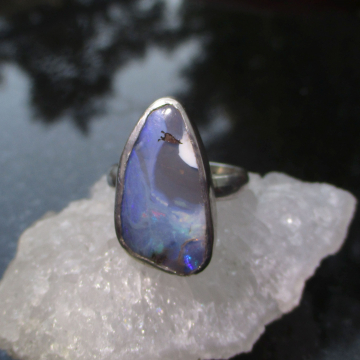 Handmade Boulder Opal Ring Sterling Silver Size 8.5 with Natural Australian Opal