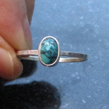 Turquoise Sterling Silver Stacking Ring in Size 9 December Birthstone Handmade G