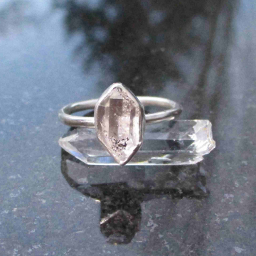 Handmade Herkimer Diamond Ring Size 6 Set in 925 Sterling Silver Natural Herkime