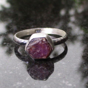 Handmade Size 8 Handmade Raw Ruby Crystal Stacking Ring in Sterling Silver With