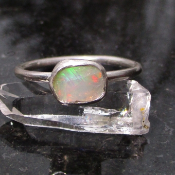 Raw Opal Sterling Silver Ring in Size 7 Welo Opal October Birthstone Gemstone Ri