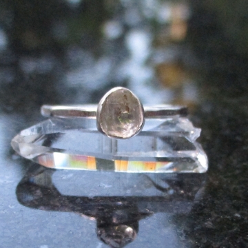 Handmade Quartz Stacking Ring in Sterling Silver Size 6 Fluorescent Crystal Ring