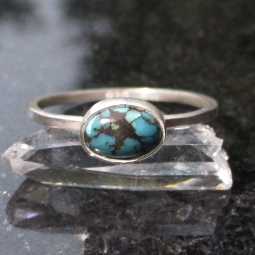 Turquoise Sterling Silver Stacking Ring in Size 8 December Birthstone Handmade G