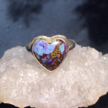 Handmade Heart Ring 925 Sterling Silver Purple  Mojave Turquoise Matrix Size 8