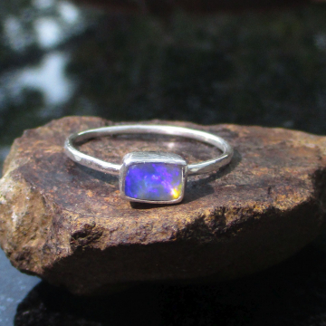 Crystal Opal Ring with Australian Opal Sterling Silver Size 8 Handmade Stackable