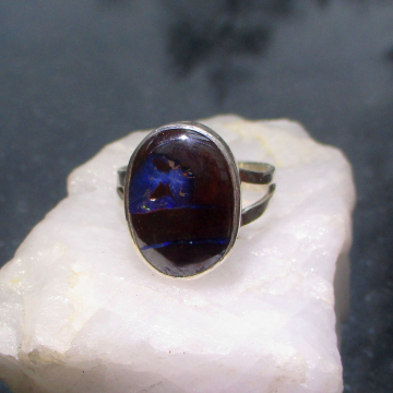 Boulder Opal Ring 925 Sterling Silver Size 7.5 Australian Opal Split Band Handma