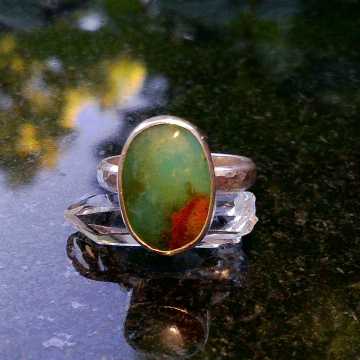 Sterling Silver Indonesian Opal Wood Ring: Green Blue Gemstone Size 6