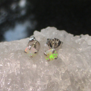Opal Silver Post Earrings Sterling Silver Dainty 4mm Oval Australian Opal Stud E