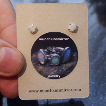 Handmade Australian Opal Sterling Silver Post Earrings 5mm Oval Crystal Opal