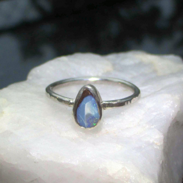 Handmade Boulder Opal Ring Sterling Silver Size 6 Handmade with Natural Australi