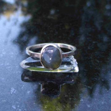 Raw Opal Ring, Size 8, 925 Sterling Silver Stacking Ring, Oregon Blue Opal, Octo