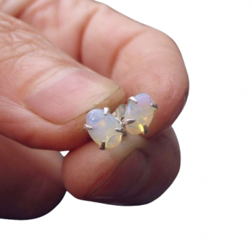 Australian Opal Sterling Silver Stud Earrings: 8mm Oval