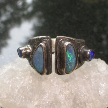 Handmade Boulder Opal Sterling Silver Statement Ring Size 9