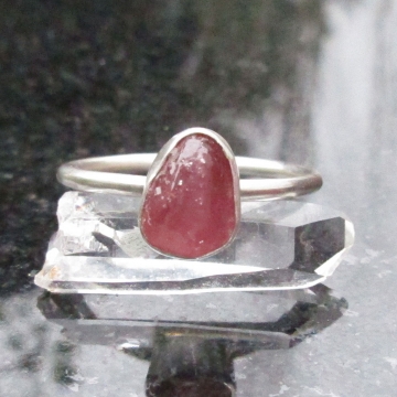 Handmade Raw Pink Sapphire Ring in Size 8 Crystal Sterling Silver Stacking Ring for September Birthstone