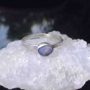 Opal Silver Ring Handmade with 925 Sterling Silver and Australian Boulder Opal