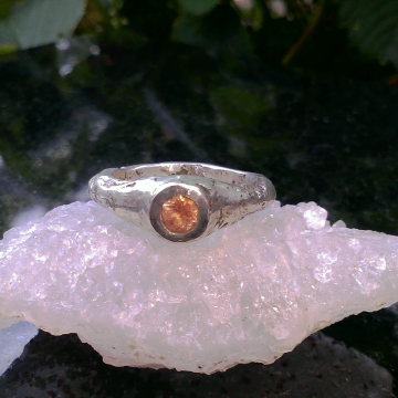 Handmade Oregon Sunstone Ring Molten Sterling Silver Size 8