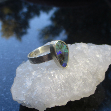 Handmade Boulder Opal Ring 925 Sterling Silver with Australian Opal Rings for Women
