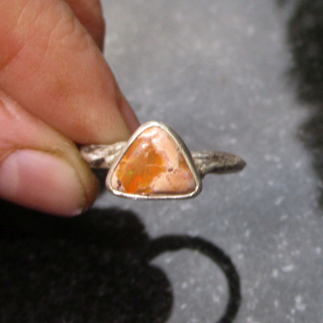 Triangle Opal Ring with Natural Mexican Opal Handmade Branch Ring Size 8.5