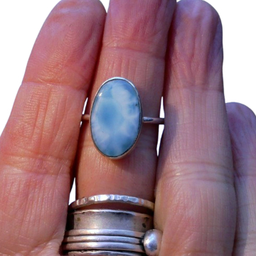 Handmade Larimar Ring 925 Sterling Silver Stackable Rings for Women