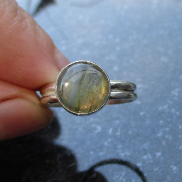 Labradorite Ring Size 7.5 Set in Sterling Silver with Round Stone Natural Labradorite Gemstone