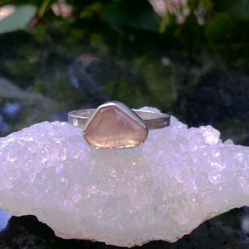 Handmade Rose Quartz Sterling Silver Stacking Ring for Women