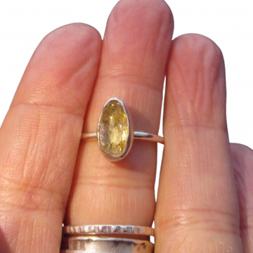 Handmade Oregon Sunstone Ring Sterling Silver Rough Crystal Rings for Women Size 6