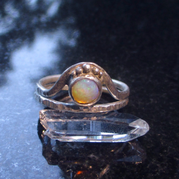 Australian Crystal Opal Ring: Handmade Sterling Silver Stackable Bands Size 8
