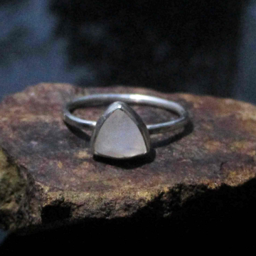 Triangle Moonstone Ring Sterling Silver Size 5 Minimalist Stacking Ring with Thin Hammered Band